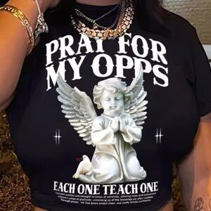 Black Graphic Tee with Angel Print